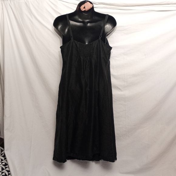 EILEEN FISHER Black Crinkled Silk Slip Dress with Ruffled Trim - Picture 5 of 5